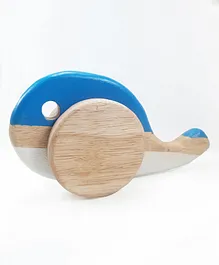 CuddlyCoo Wooden Push Pull Whale Toy - Brown White & Blue