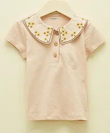 Baby Half Sleeves Sunflower Placement Embroidered Tee - Beige