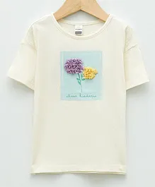 LC Waikiki Half Sleeves Half Sleeves Floral Rosette Appliqued & Printed Tee - Yellow & Grey