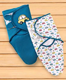 Babyhug 100% Cotton Swaddle Wrapper Car
                        Theme Pack of 2 - Blue & White
