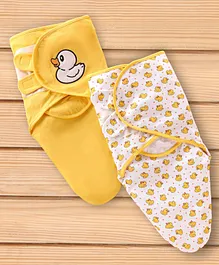 Babyhug 100% Cotton Swaddle Wrapper Duck
                        Theme Pack of 2 - Yellow