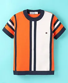 Noddy Half Sleeves Abstract Striped Colour Blocked Tee - Orange