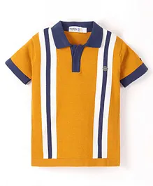 Noddy Half Sleeves Placement Striped Polo Tee - Mustard Yellow