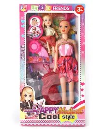 Vijaya Impex Fashion Doll With Sister & Accessories - Height 27 cm (Dress & Accessories Color May Vary)