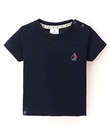 First Smile Cotton Half Sleeves Ship Embroidery T-Shirt - Navy Blue