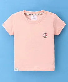 First Smile Cotton Half Sleeves Ship Embroidery T-Shirt - Pink