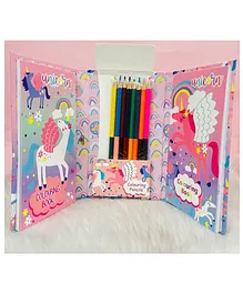 New Pinch Unicorn Theme Colouring Book with 8 Double Side Pencils Colour - 60 Pages