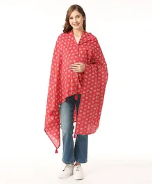 Bella Mama 100% Cotton Woven Three Fourth Sleeves Free Size Printed Poncho - Red