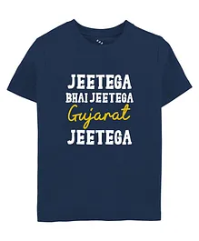 Zeezeezoo Half Sleeves Cricket Theme Jeetega Bhai Jeetega Gujarat Jeetega Printed Tee - Navy Blue