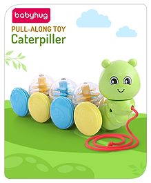 Babyhug Premium Caterpillar Pull Along Toy for Kids- Green| Pull String Plastic Pre-School Toys for Babies| Encourage Walking, Build Gross Motor Skills and Hand-Eye Coordination| BIS Certified| 12 Months+