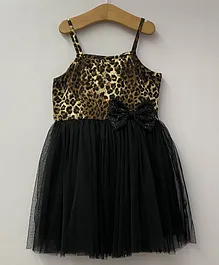 My Pink Closet Sleeveless Leopard Skin Printed Bow Applique Party Wear Dress - Black