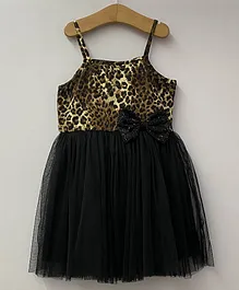 My Pink Closet Sleeveless Leopard Skin Printed Bow Applique Party Wear Dress - Black