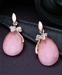 Yellow Chimes White Crystal & Opal Drop Earring Oval Shaped Drop Earrings - Pink