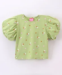 Little Kangaroos Cotton Half Sleeves Top Floral Print- Green