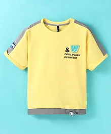 Little Kangaroos Loose Fit Half Sleeves Drop Shoulder  T-Shirt Text Print  - Yellow