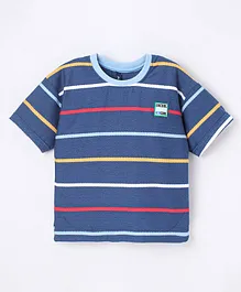 Little Kangaroos Loose Fit Half Sleeves T-Shirt Striped Print - Blue