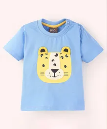 Little Kangaroos 100% Cotton Half Sleeves T-Shirt Bear Embroidery- Blue