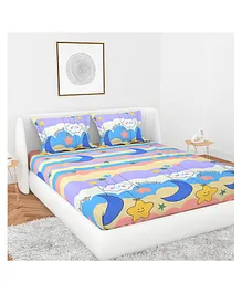 Filymore Good Night Printed Double Bedsheet with 2 pillow Cover - Beige