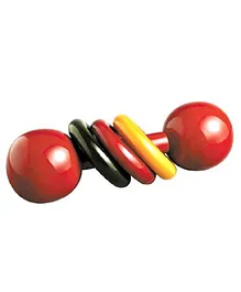 Funwood Games Wooden Organic Traditional Baby Dumbbell Rattle - Red