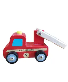 Funwood Games Wooden Pull Along Toy Car Fire Brigade Assorted Color - Red