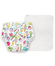 Basic Adjustable & Reusable Cloth Diapers With Dry Feel Inserts Doodle Print - White