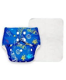 Basic Adjustable & Reusable Cloth Diapers with Dry Feel Inserts Space Print - Blue