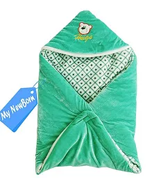 My NewBorn Hooded Fleece Wrapper Cum Blanket - Green