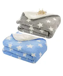My Newborn All Seasons Premium 2 In 1 Blanket Cum Wrapper Pack of 2 - Blue Grey