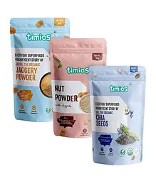 Timios Organic Chia Seeds Nut Powder & Jaggery Powder Pack of 3 - 100 g Each