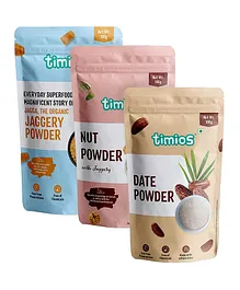 Timios Organic Nut Powder Date Powder & Jaggery Powder Pack of 3 - 100 g Each