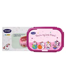 YOUP Stainless Steel Insulated Unicorn Theme Lunch Box With Fork & Spoon - Pink and Purple