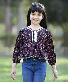 Cutiekins Full Sleeves Floral Printed Top - Navy Blue White