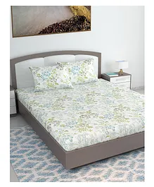 Divine Casa Cotton Lily Birch King Bedsheets with Two Pillow Covers - Green