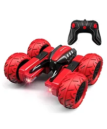 Planet of Toys Remote Control Stunt RC Car for Kids Remote Control Stunt Car 360 Degree Flips Double Sided Stunt - Red