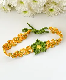 Bobbles & Scallops Tie It Yourself Crochet Flower Embroidered Detail  Headband - Green & Yellow