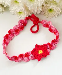 Bobbles & Scallops Tie It Yourself Crochet Flower Embroidered Detail  Headband - Red & Pink