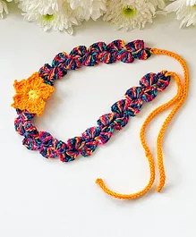 Bobbles & Scallops Tie It Yourself Crochet Flower Embroidered Detail  Headband - Orange & Blue