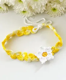 Bobbles & Scallops Tie It Yourself Crochet Flower Embroidered Detail  Headband - White & Yellow