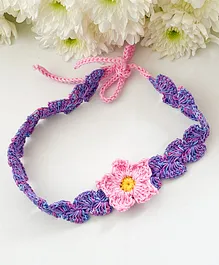 Bobbles & Scallops Tie It Yourself Crochet Flower Embroidered Detail  Headband - Light Pink & Purple