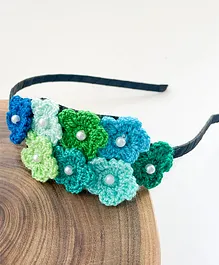 Bobbles & Scallops Crochet Floral Hair Band - Blue