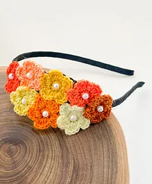 Bobbles & Scallops Crochet Floral Hair Band - Orange