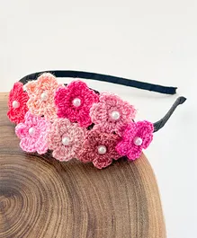 Bobbles & Scallops Crochet Floral Hair Band - Pink