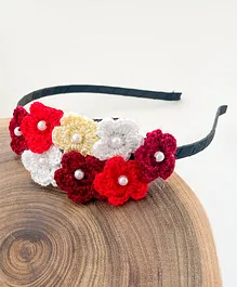 Bobbles & Scallops Crochet Floral Hair Band - Red