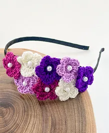 Bobbles & Scallops Crochet Floral Hair Band - Purple