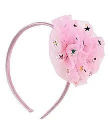 Aye Candy Star Embellished Rolled Flower Hair Band - Pink