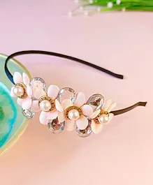 Little Tresses Pearl & Stone Detail Flower Appliqued Hair Band - Peach