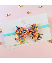 Little Tresses Ethnic Sequins Design Detail Bow Soft Stretchable Headband - Blue Yellow & Pink