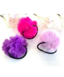 Flaunt Chic Set Of 3 Furry Pom Pom Hair Tie Rubber Bands - Pink