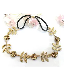 Flaunt Chic Leaf And Flower Designed Hair Chain - Golden