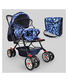 NHR Comfy Baby Pram With Reversible Handle & Mosquito Net - Blue